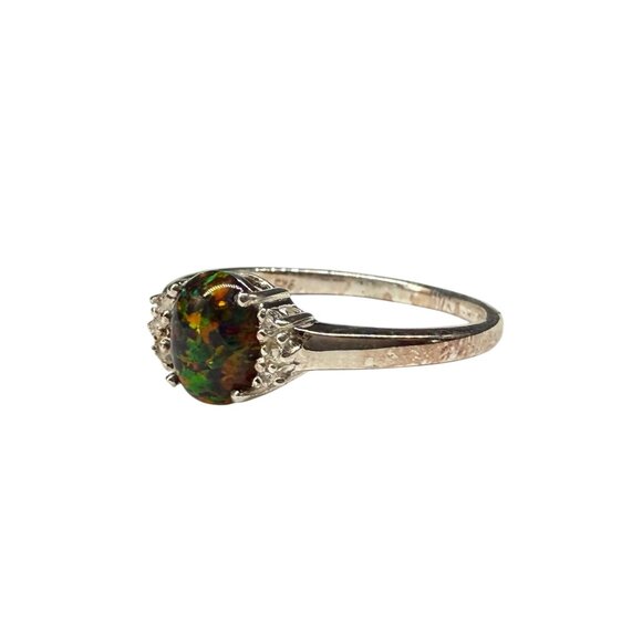 New STS 925 Sterling Silver Oval Faux Created Black Opal Ring Size 9 Party - Picture 1 of 13